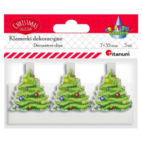 Klamerki drewniane Titanum XMass Choinki, 3szt